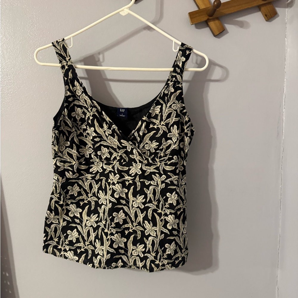 GAP Black Camisole with Cream Floral Embroidery